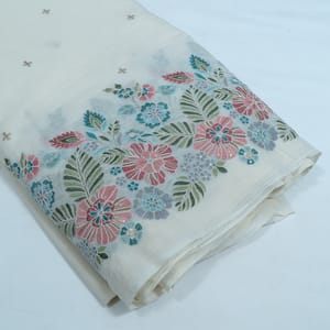 Off White Color Cotton Embroidered Fabric
