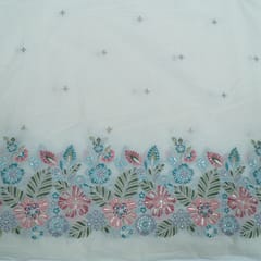 Off White Color Cotton Embroidered Fabric