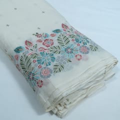 Off White Color Cotton Embroidered Fabric