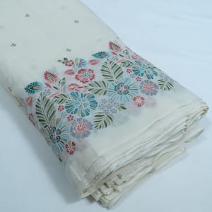 Off White Color Cotton Embroidered Fabric