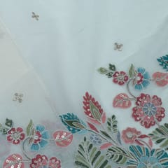 Off White Color Cotton Embroidered Fabric