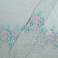Off White Color Chanderi Embroidered Fabric