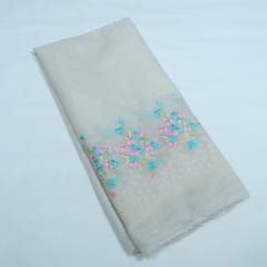 Off White Color Chanderi Embroidered Fabric