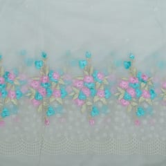 Off White Color Chanderi Embroidered Fabric