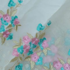 Off White Color Chanderi Embroidered Fabric
