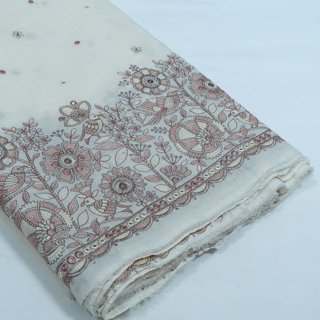 Off White Color Cotton Embroidered Fabric