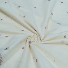 Off White Color Cotton Embroidered Fabric