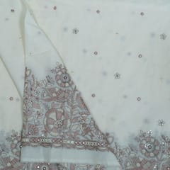 Off White Color Cotton Embroidered Fabric