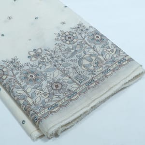 Off White Color Cotton Embroidered Fabric