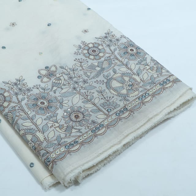 Off White Color Cotton Embroidered Fabric