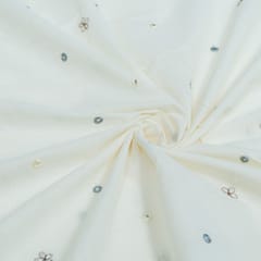 Off White Color Cotton Embroidered Fabric