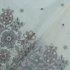 Off White Color Cotton Embroidered Fabric