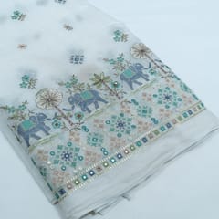 White Color Mul Cotton Embroidered Fabric