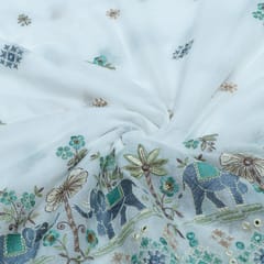 White Color Mul Cotton Embroidered Fabric