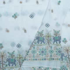 White Color Mul Cotton Embroidered Fabric