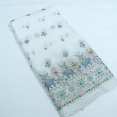 White Color Mul Cotton Embroidered Fabric