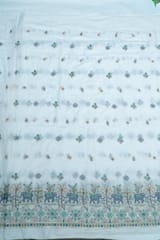 White Color Mul Cotton Embroidered Fabric