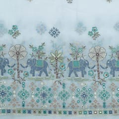 White Color Mul Cotton Embroidered Fabric
