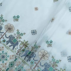 White Color Mul Cotton Embroidered Fabric