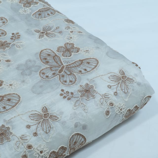 Off White Color Tencel Embroidered Fabric