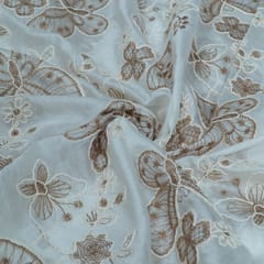 Off White Color Tencel Embroidered Fabric