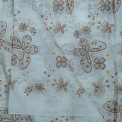 Off White Color Tencel Embroidered Fabric