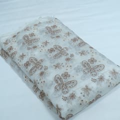 Off White Color Tencel Embroidered Fabric