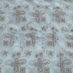 Off White Color Tencel Embroidered Fabric