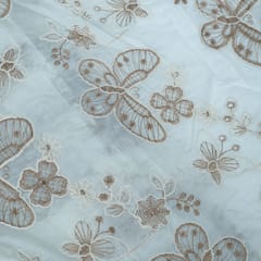 Off White Color Tencel Embroidered Fabric