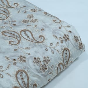 Off White Color Tencel Embroidered Fabric