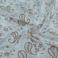 Off White Color Tencel Embroidered Fabric