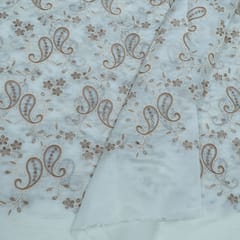 Off White Color Tencel Embroidered Fabric