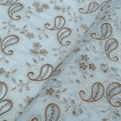 Off White Color Tencel Embroidered Fabric