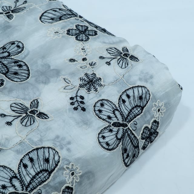 Black Color Tencel Embroidered Fabric