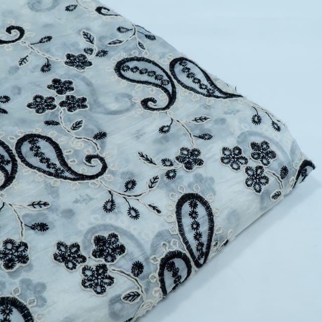 Black Color Tencel Embroidered Fabric