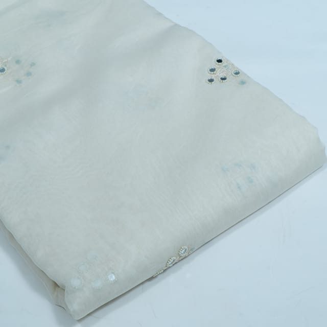 Off White Color Chanderi Embroidered Fabric