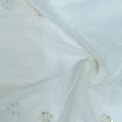 Off White Color Chanderi Embroidered Fabric
