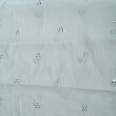Off White Color Chanderi Embroidered Fabric
