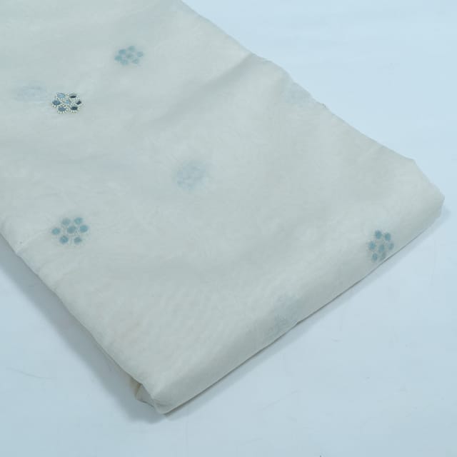 Off White Color Chanderi Embroidered Fabric