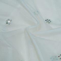 Off White Color Chanderi Embroidered Fabric
