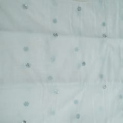 Off White Color Chanderi Embroidered Fabric