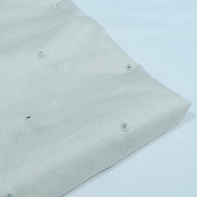 Off White Color Chanderi Embroidered Fabric