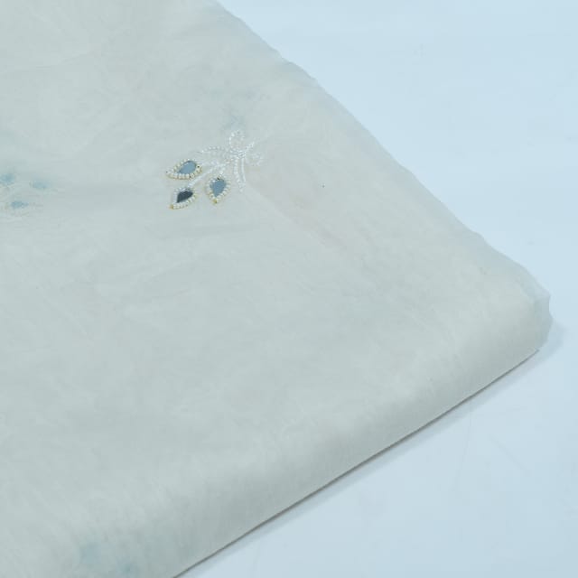 Off White Color Chanderi Embroidered Fabric