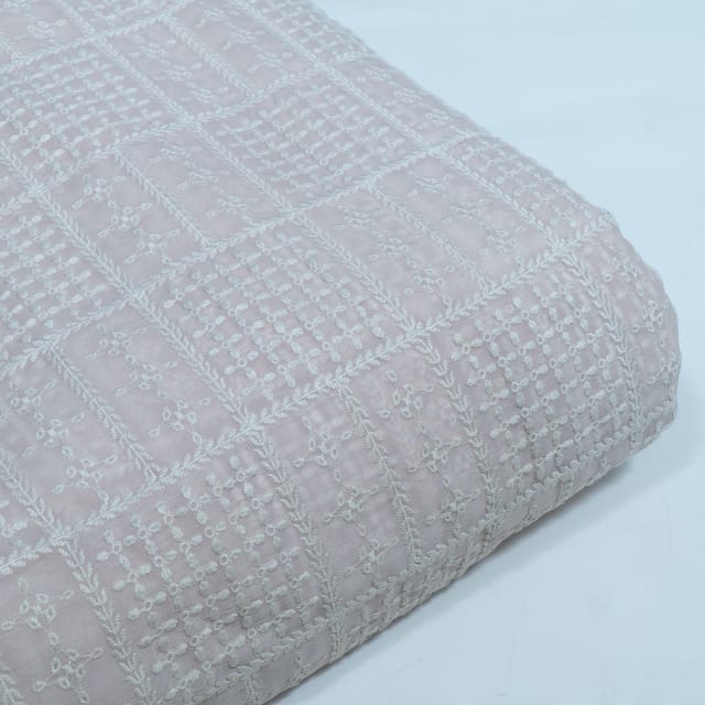 Light Peach Color Chinon Chiffon Embroidered Fabric