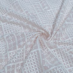 Light Peach Color Chinon Chiffon Embroidered Fabric