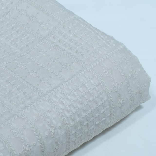 Ivory Color Chinon Chiffon Embroidered Fabric