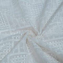 Ivory Color Chinon Chiffon Embroidered Fabric