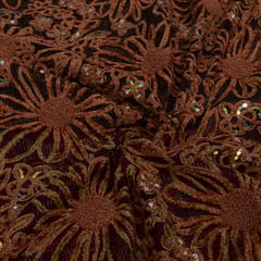 Brown Color Imported Net Embroidered Fabric