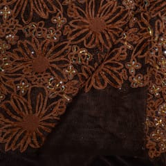 Brown Color Imported Net Embroidered Fabric