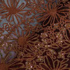 Brown Color Imported Net Embroidered Fabric